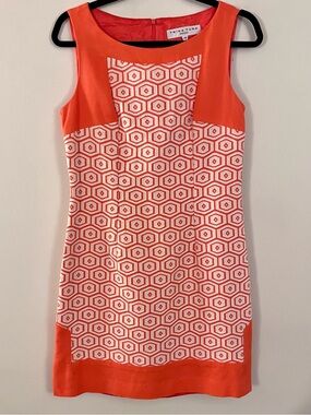 Trina Turk Orange and White Geometric Mini Sheath Dress